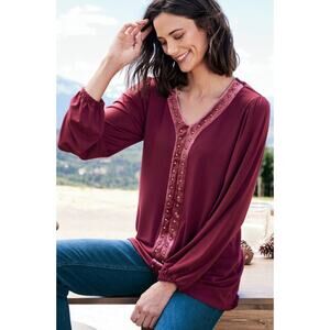 NWT Soft Surroundings Plus 2X Adornment Top in Cabernet Velvet 2FN17